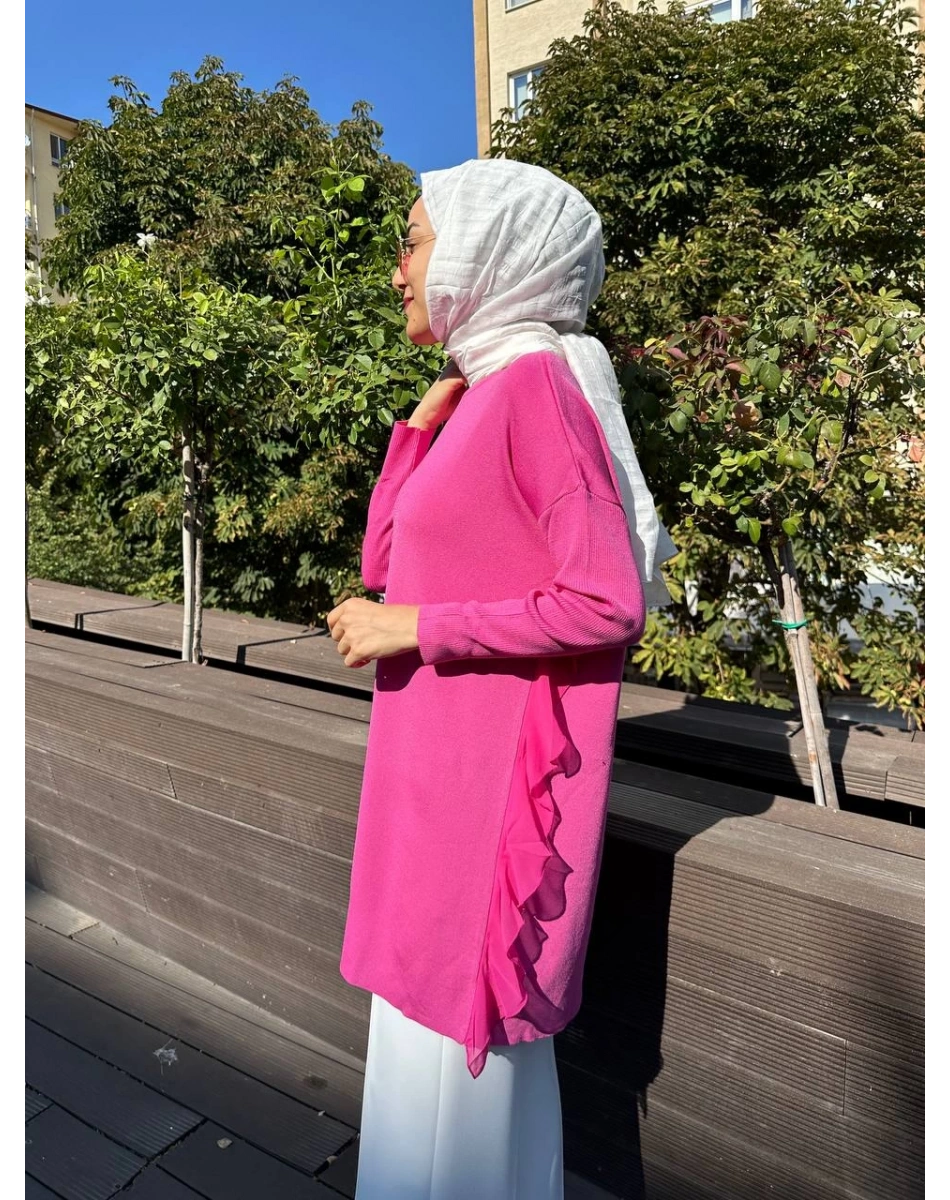 Ghisa 5KOBTNK4689 Pembe Tül Detaylı Merserize Tunik