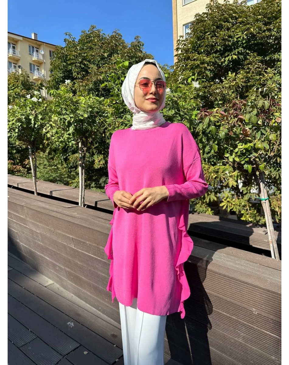 Ghisa 5KOBTNK4689 Pembe Tül Detaylı Merserize Tunik