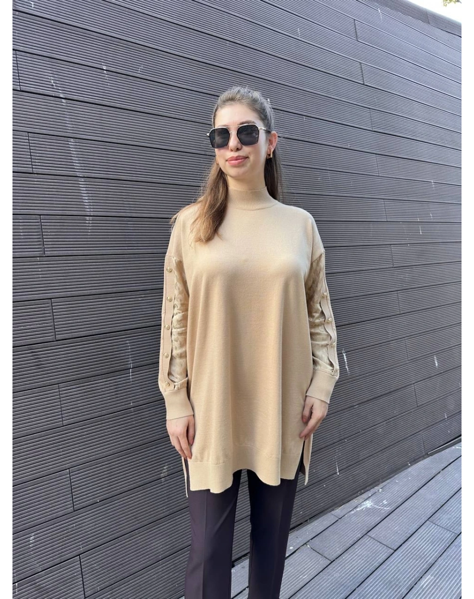 Ghisa 5KOBTNK4803 Camel Kol Detaylı Triko Tunik