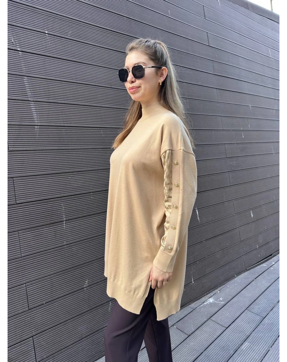 Ghisa 5KOBTNK4803 Camel Kol Detaylı Triko Tunik