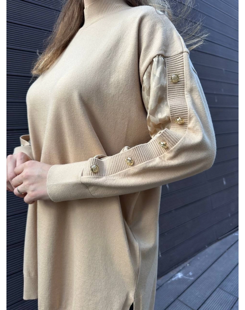 Ghisa 5KOBTNK4803 Camel Kol Detaylı Triko Tunik