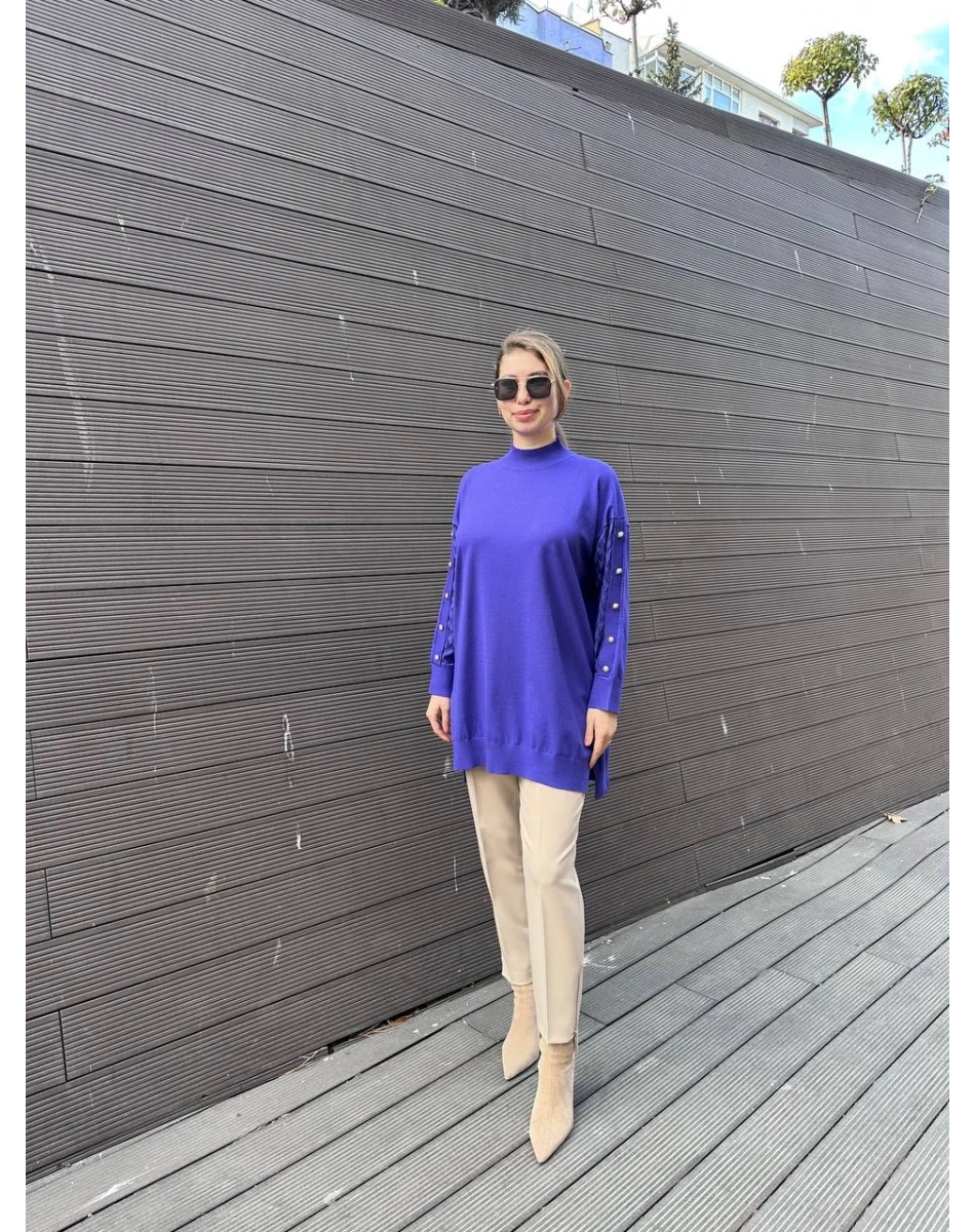 Ghisa 5KOBTNK4803 Mor Kol Detaylı Triko Tunik