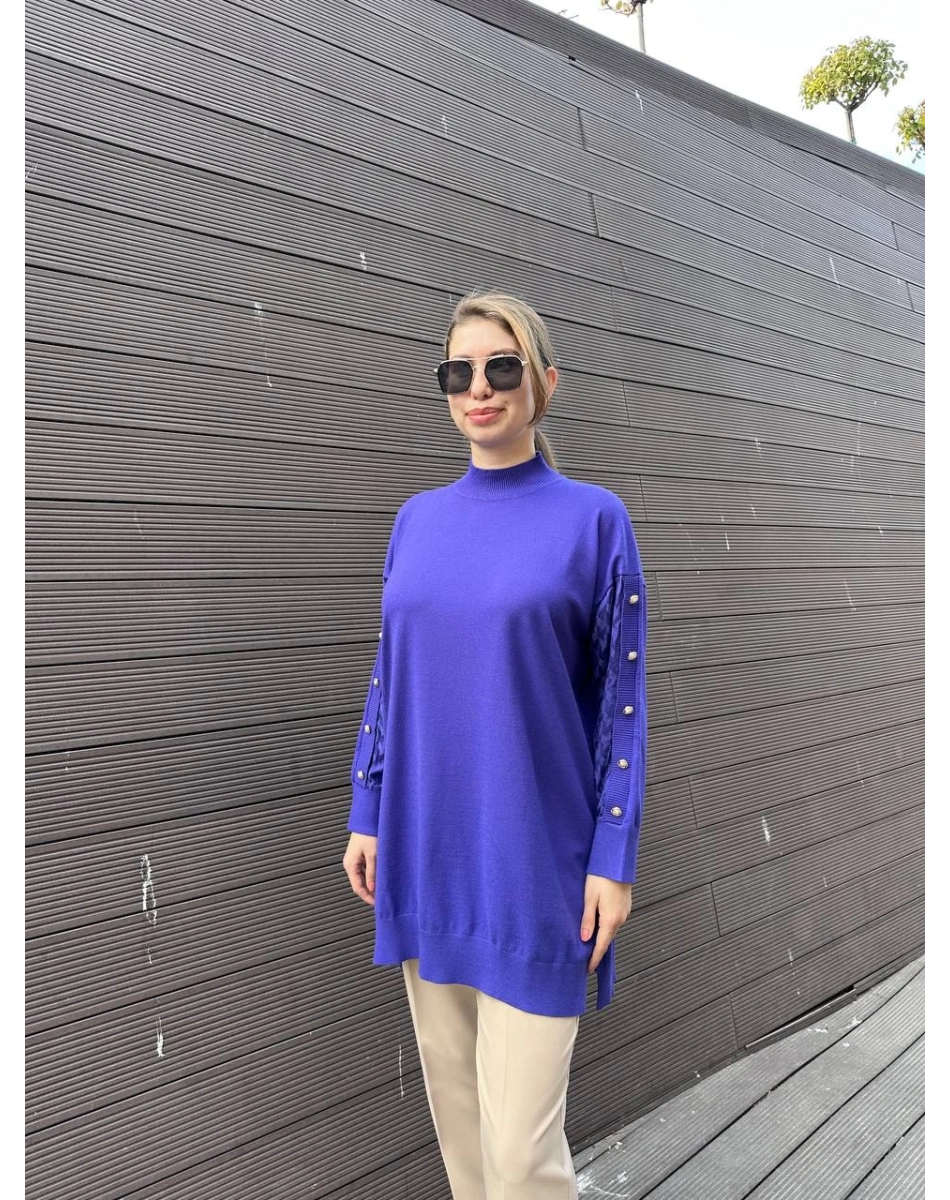 Ghisa 5KOBTNK4803 Mor Kol Detaylı Triko Tunik