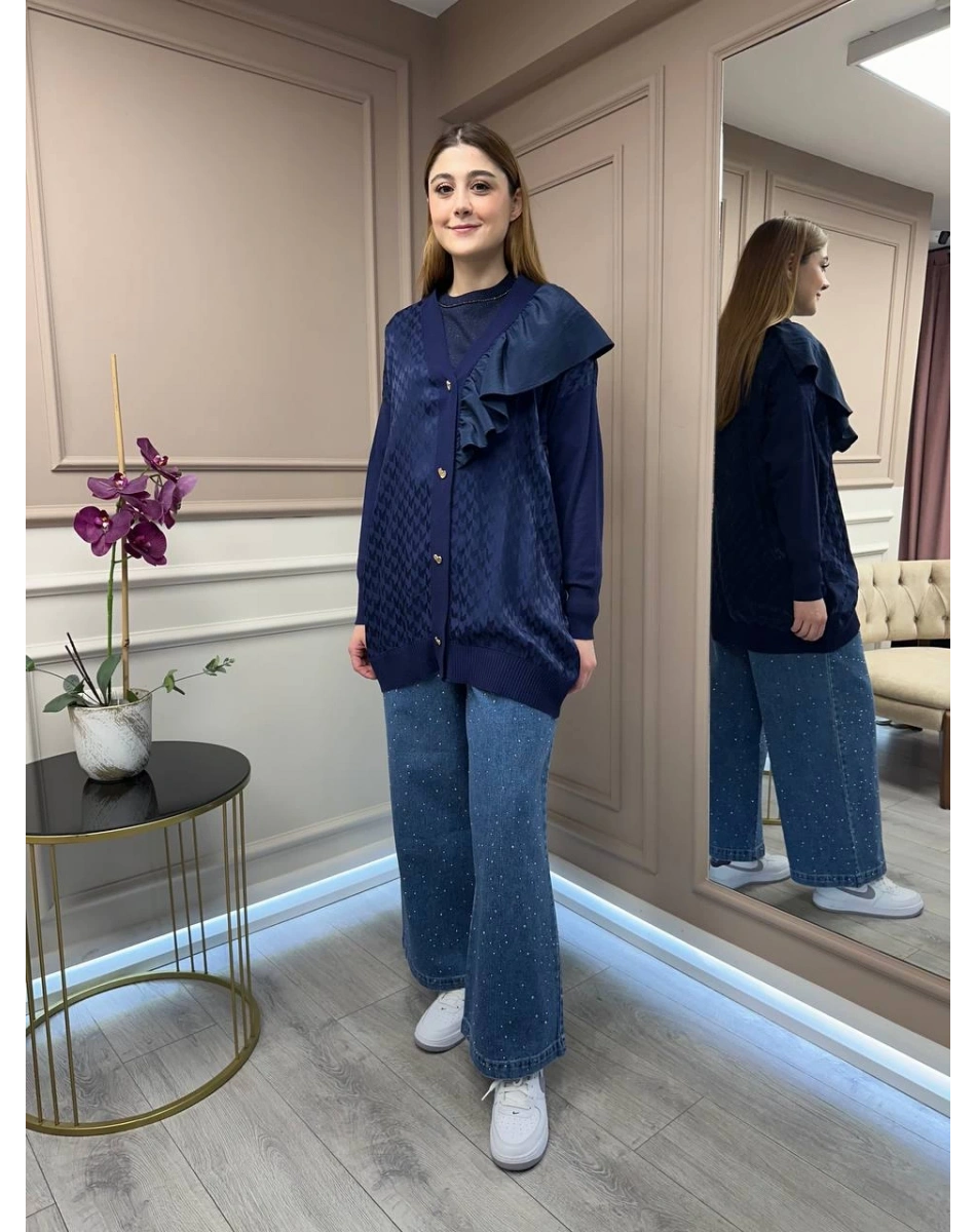 Ghisa 5KÖRHRK3603 Lacivert Kazayağı Desenli Hırka