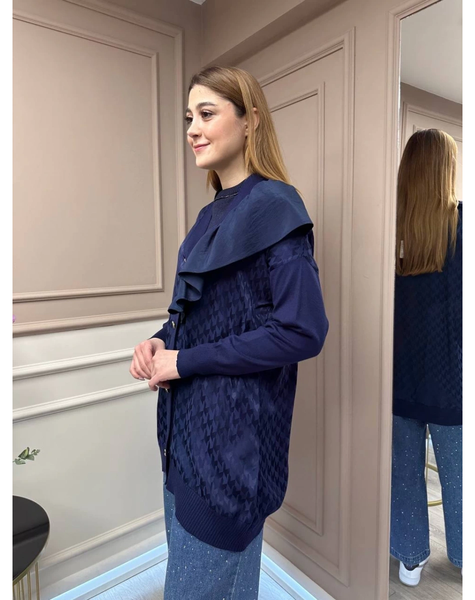 Ghisa 5KÖRHRK3603 Lacivert Kazayağı Desenli Hırka