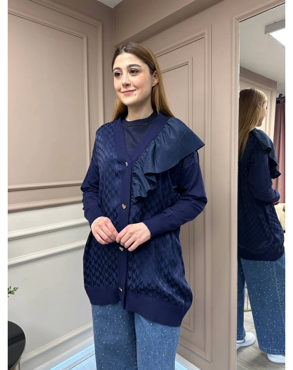 Ghisa 5KÖRHRK3603 Lacivert Kazayağı Desenli Hırka