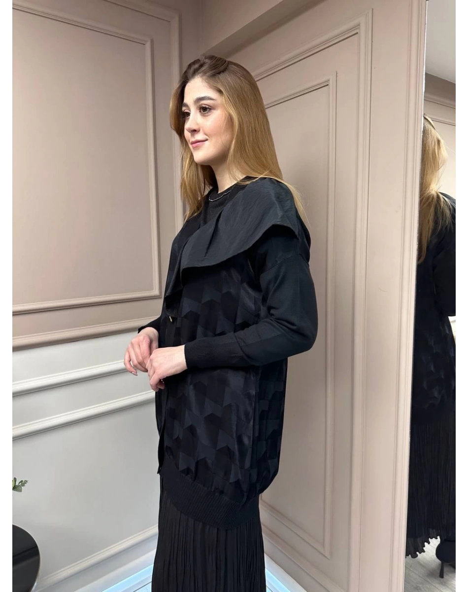 Ghisa 5KÖRHRK3603 Siyah Üçgen Desenli Hırka