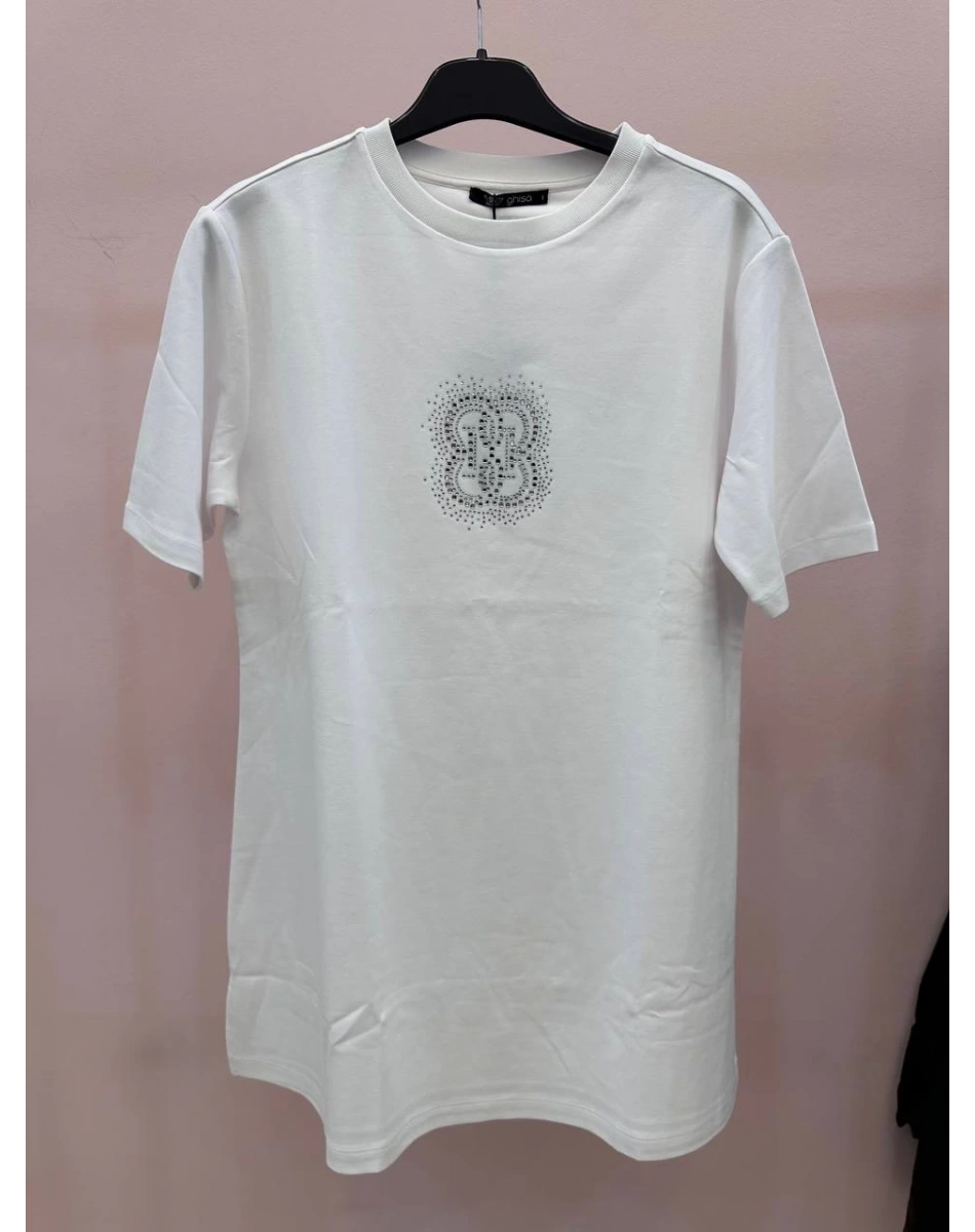 Ghisa GSBASIC4972 Beyaz Önü Taşlı Kısa Kollu Tişört