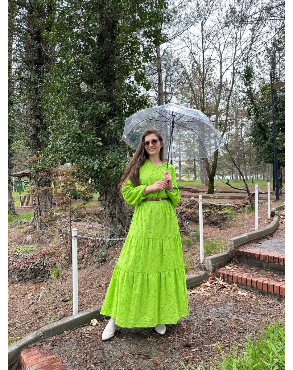 Heddy & Nurcan Çetin 23132 Yağ Yeşili Elbise