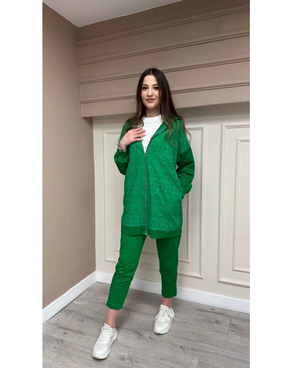 Heddy & Nurcan Çetin 23420 Yeşil Güpür Detaylı Spor Takım