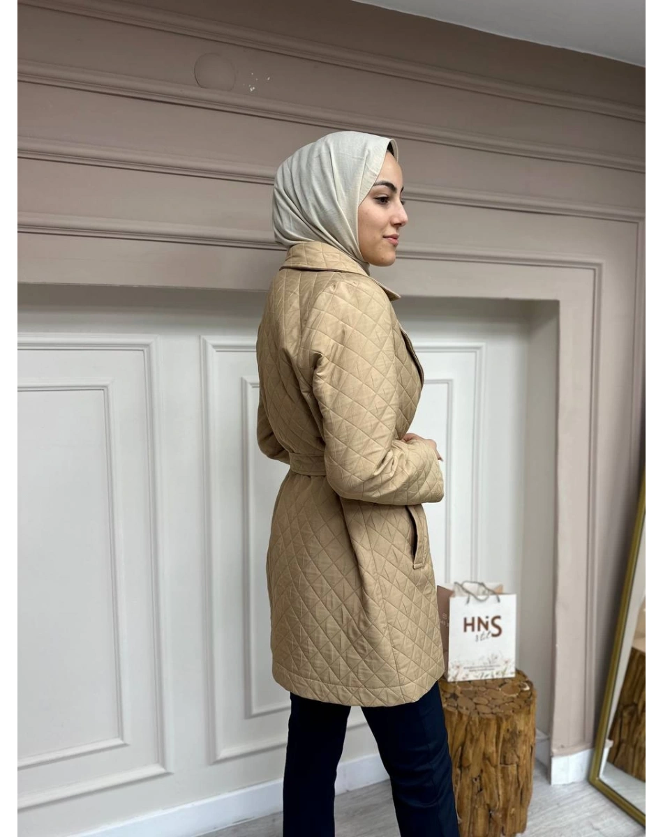 Heddy & Nurcan Çetin 24704 Bej Bağlamalı Kısa Ceket