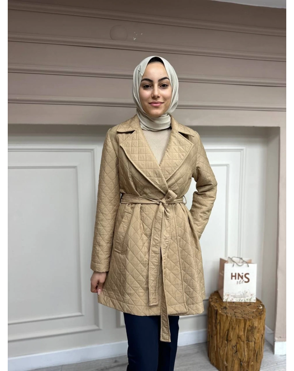 Heddy & Nurcan Çetin 24704 Bej Bağlamalı Kısa Ceket