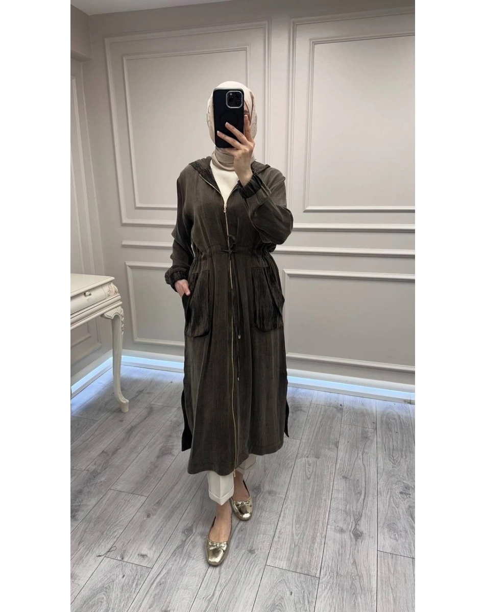 Hilay HLY0126K112.002 Kahve Nevada Jakar Garnili Uzun Kap