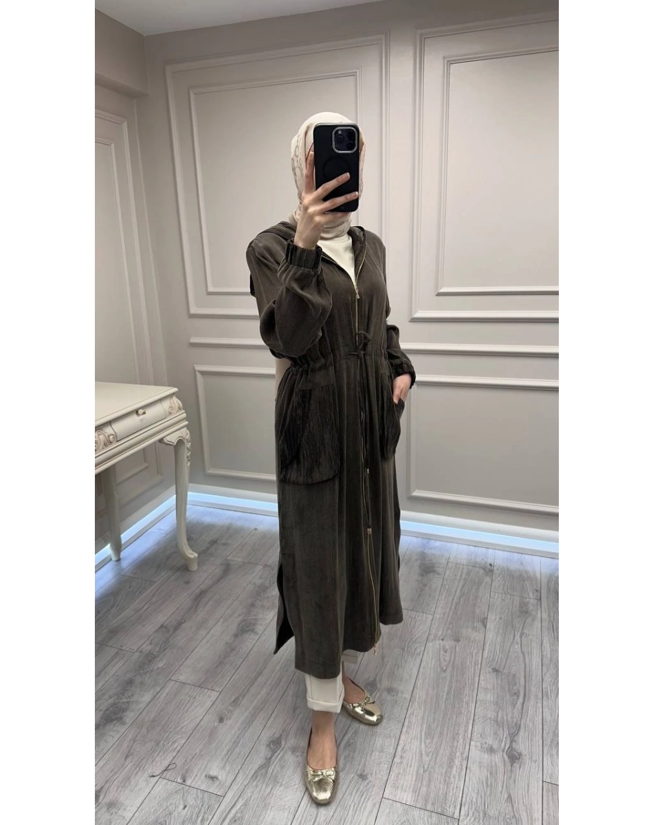 Hilay HLY0126K112.002 Kahve Nevada Jakar Garnili Uzun Kap