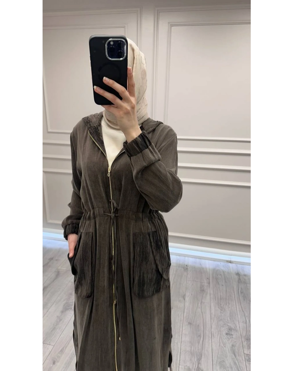 Hilay HLY0126K112.002 Kahve Nevada Jakar Garnili Uzun Kap