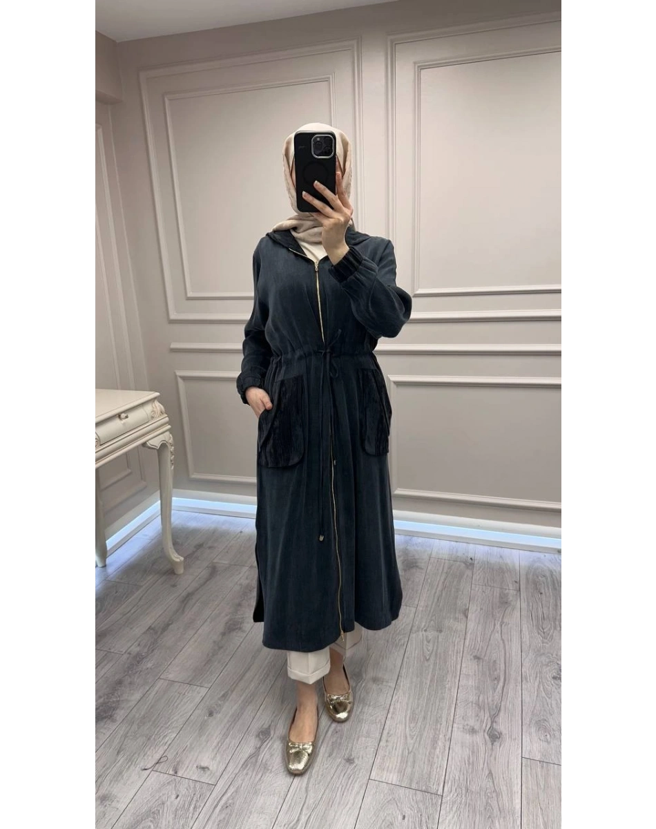 Hilay HLY0126K112.002 Siyah Nevada Jakar Garnili Uzun Kap