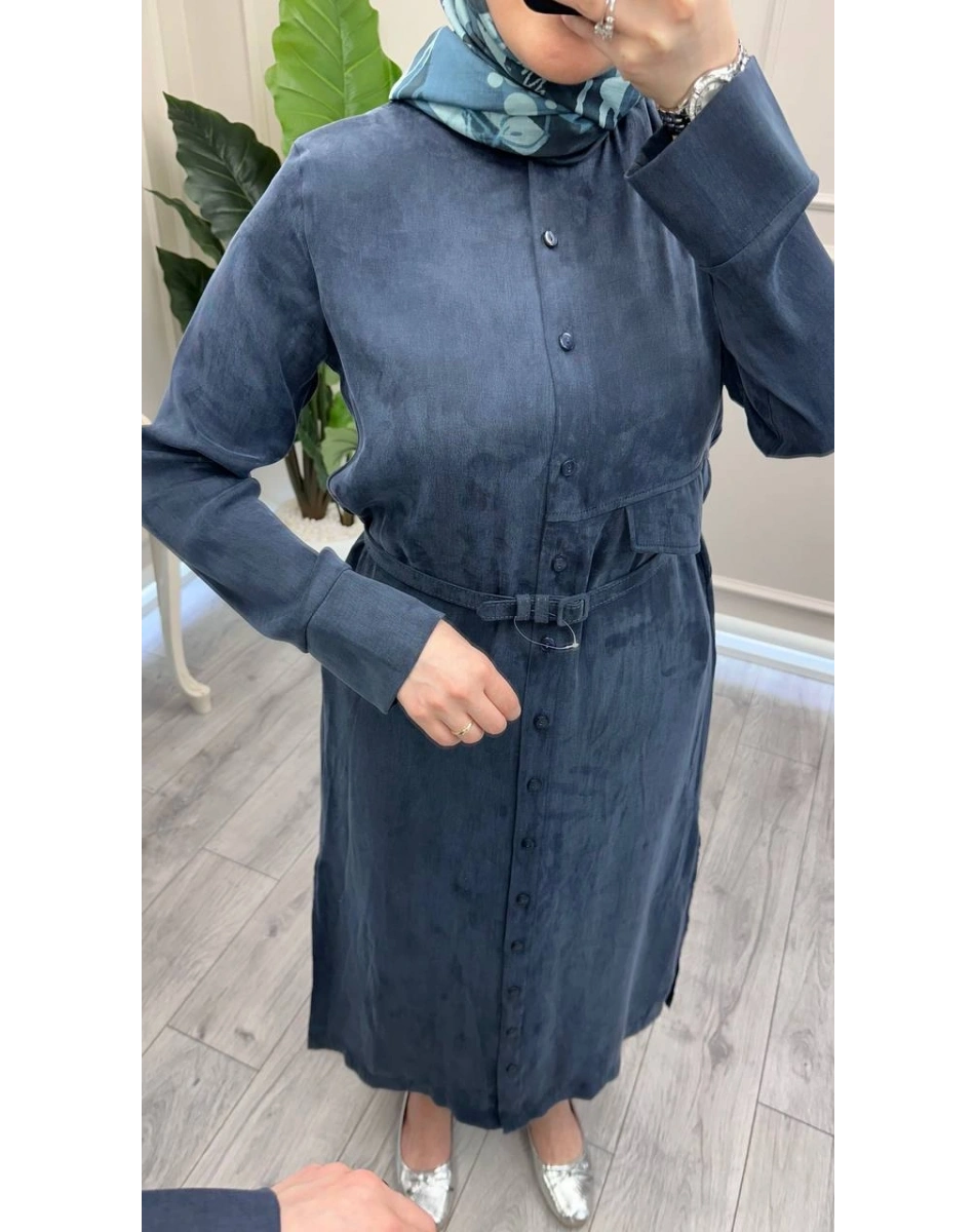 Hilay HLY0126Y104.004 Lacivert Capri Asimetrik Cepli Uzun Kap