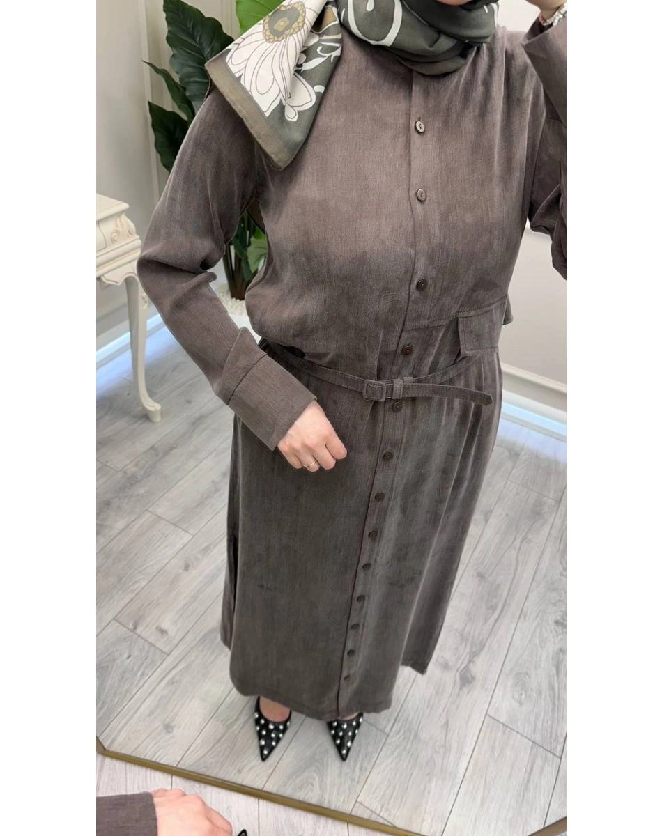 Hilay HLY0126Y104.004 Kahverengi Capri Asimetrik Cepli Uzun Kap