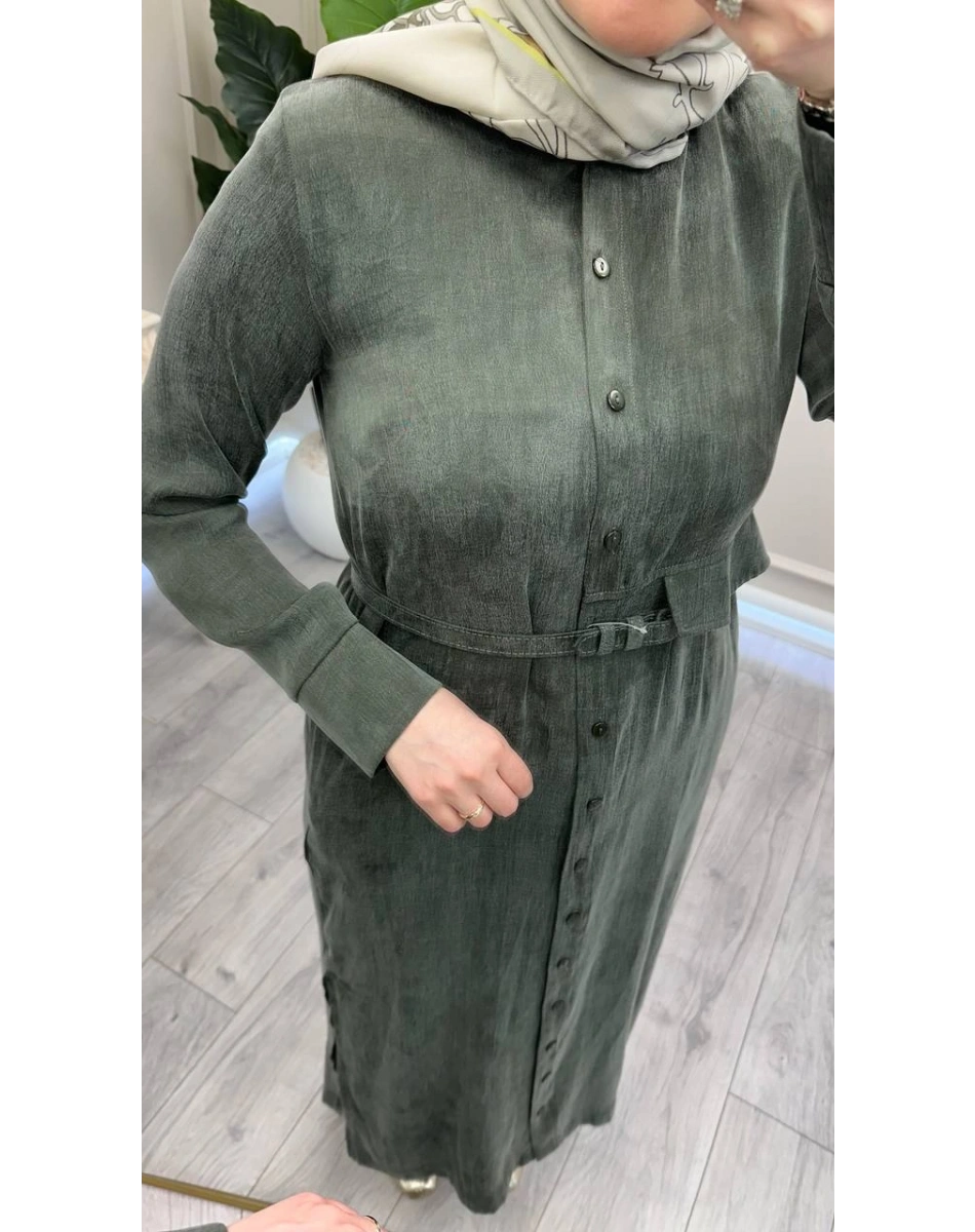 Hilay HLY0126Y104.004 Haki Capri Asimetrik Cepli Uzun Kap