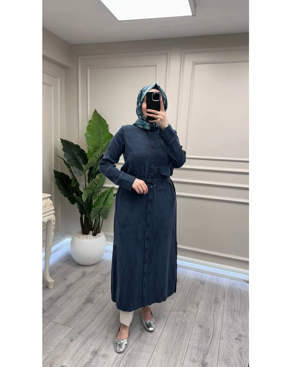 Hilay HLY0126Y104.004 Lacivert Capri Asimetrik Cepli Uzun Kap