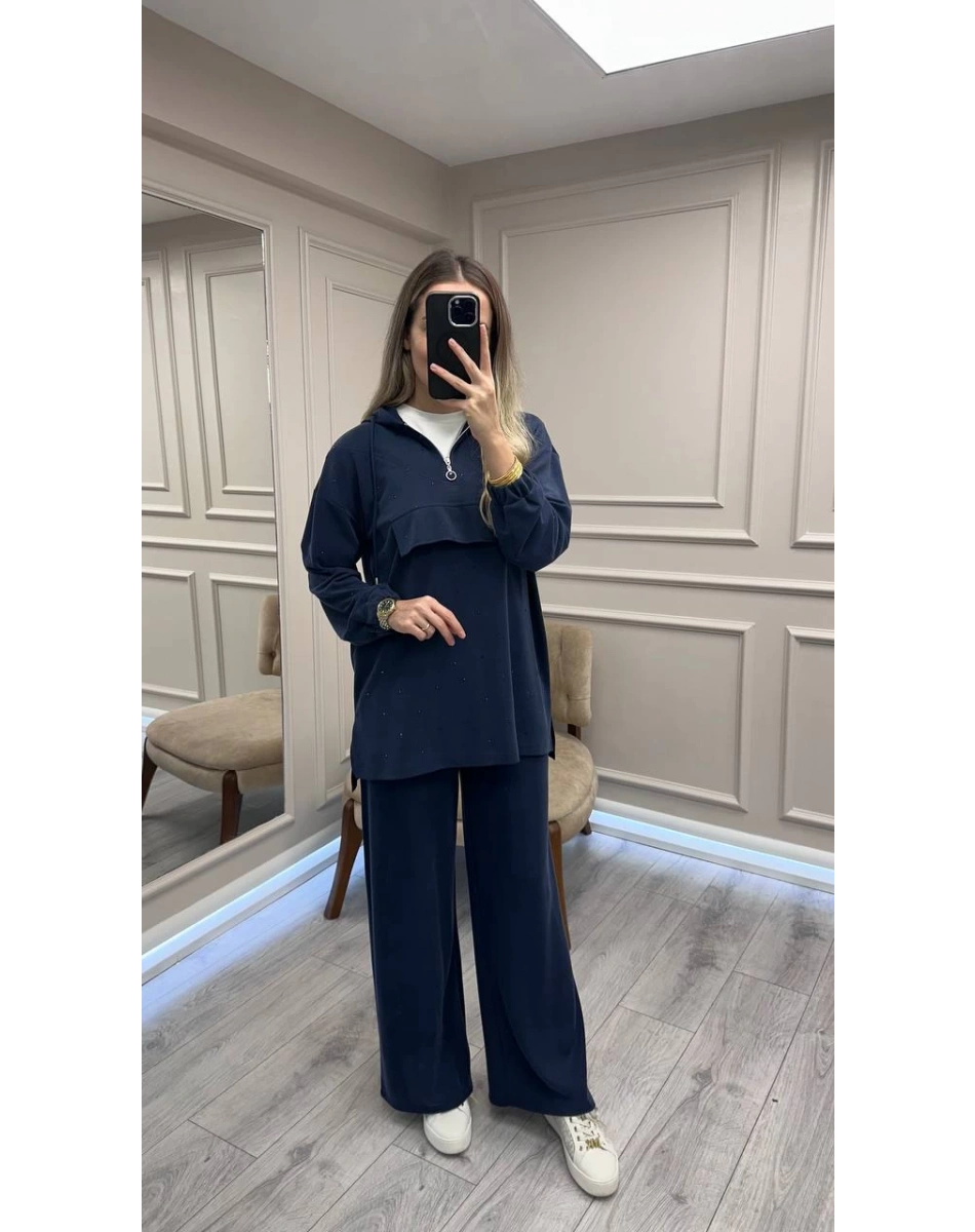 HNS HNS1111 Lacivert Pul Detaylı İkili Takım