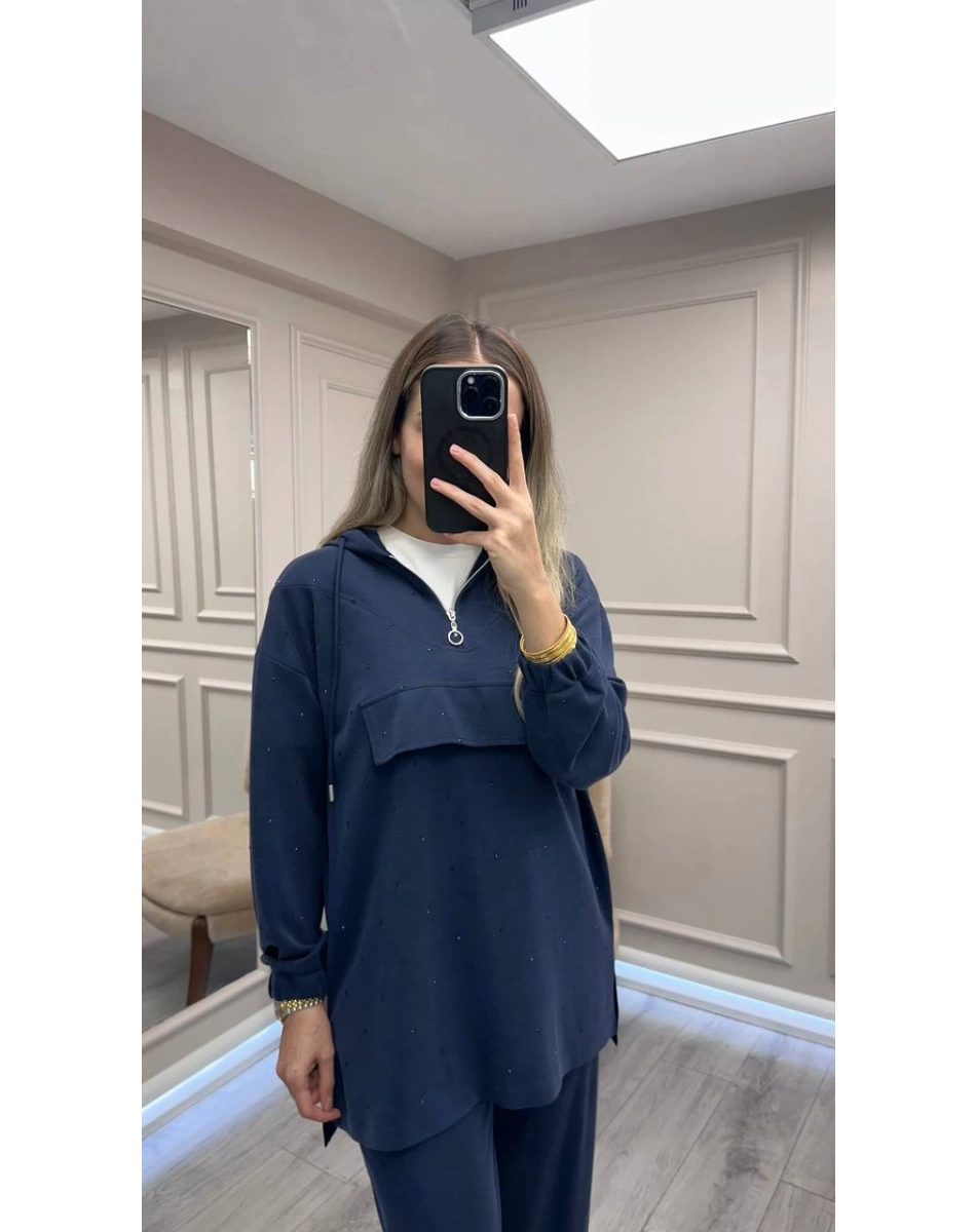 HNS HNS1111 Lacivert Pul Detaylı İkili Takım