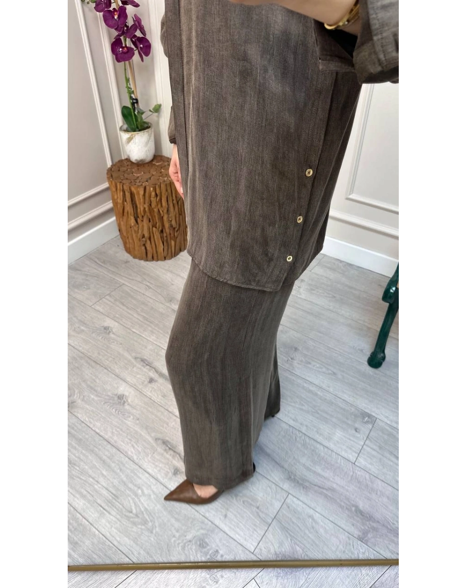 HNS HNS1112 Kahve Düğme Detaylı İkili Takım