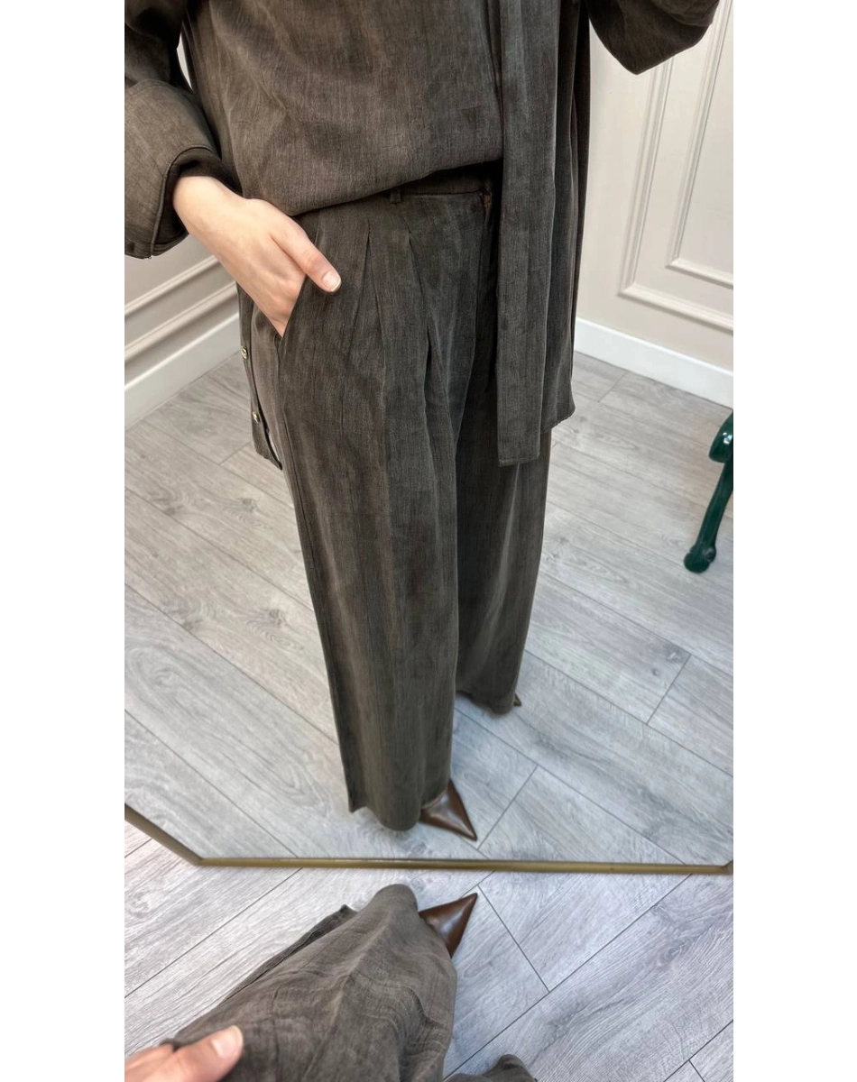 HNS HNS1112 Kahve Düğme Detaylı İkili Takım