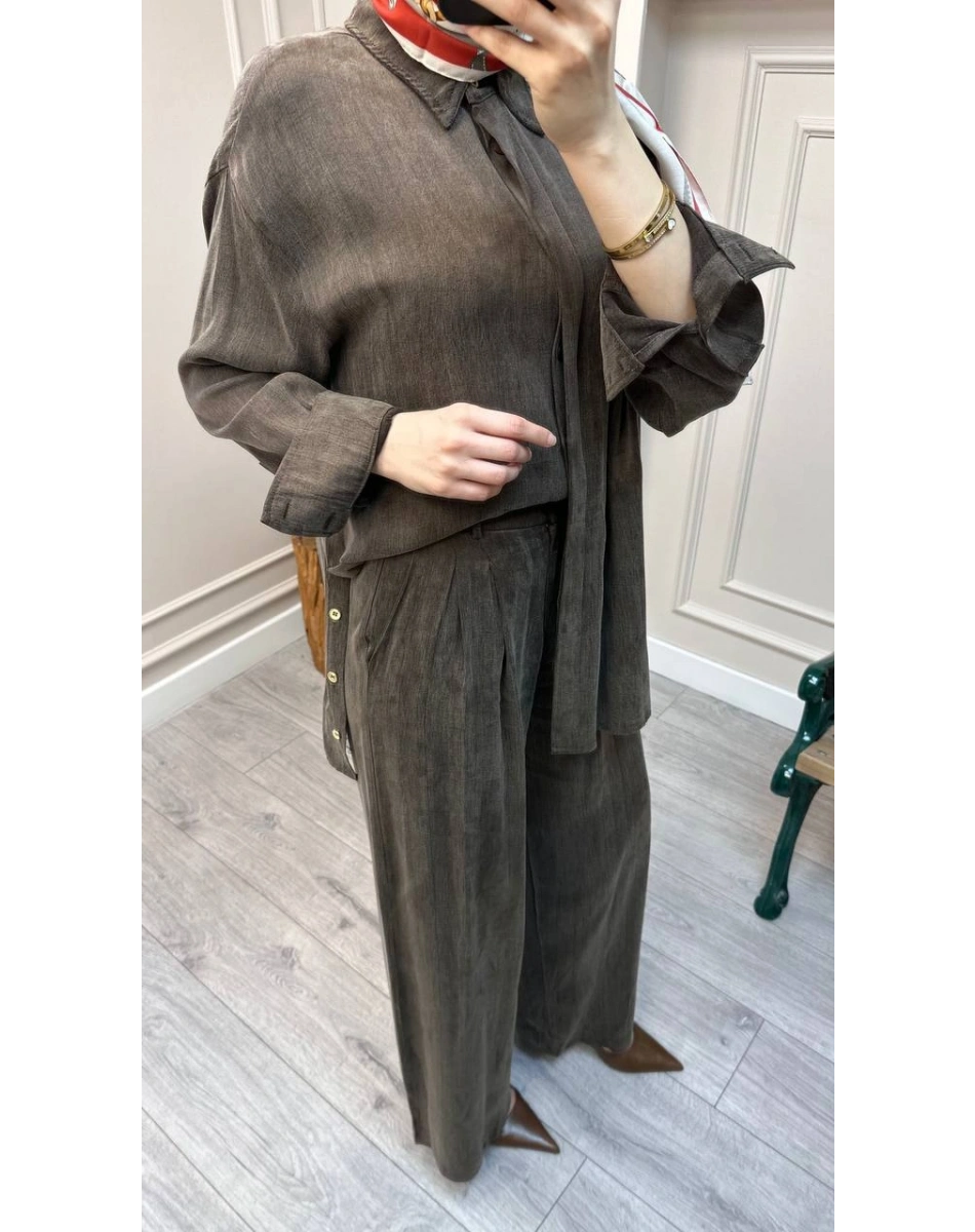 HNS HNS1112 Kahve Düğme Detaylı İkili Takım