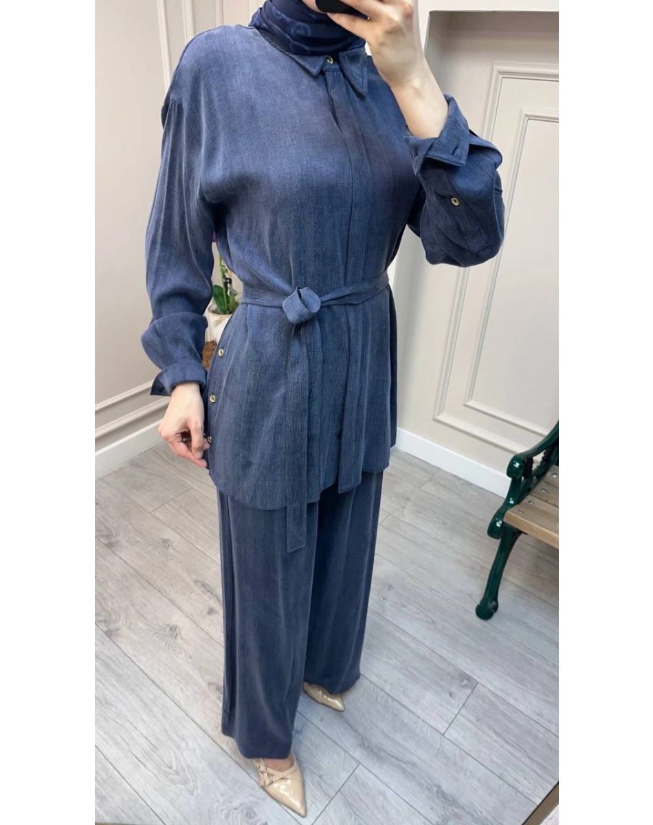 HNS HNS1112 Lacivert Düğme Detaylı İkili Takım