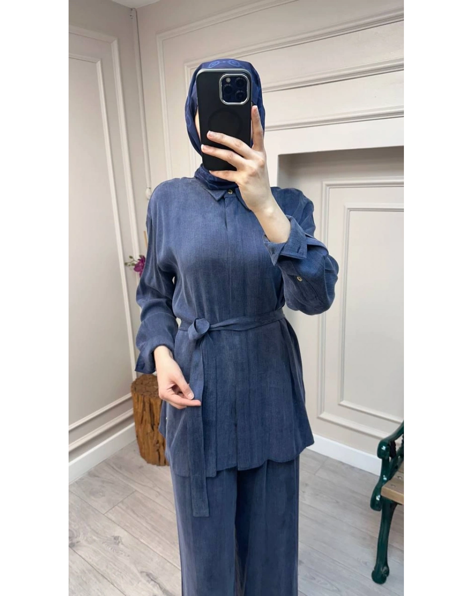 HNS HNS1112 Lacivert Düğme Detaylı İkili Takım