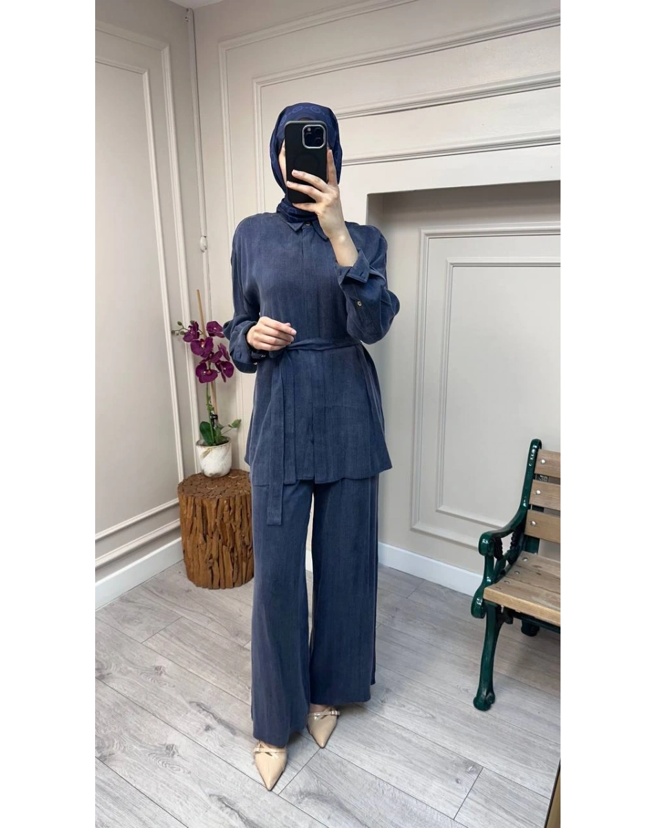 HNS HNS1112 Lacivert Düğme Detaylı İkili Takım