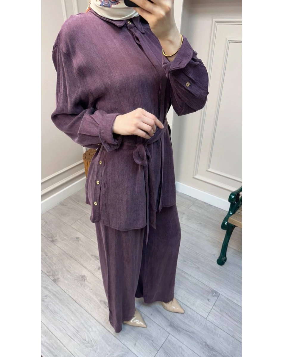 HNS HNS1112 Mürdüm Düğme Detaylı İkili Takım