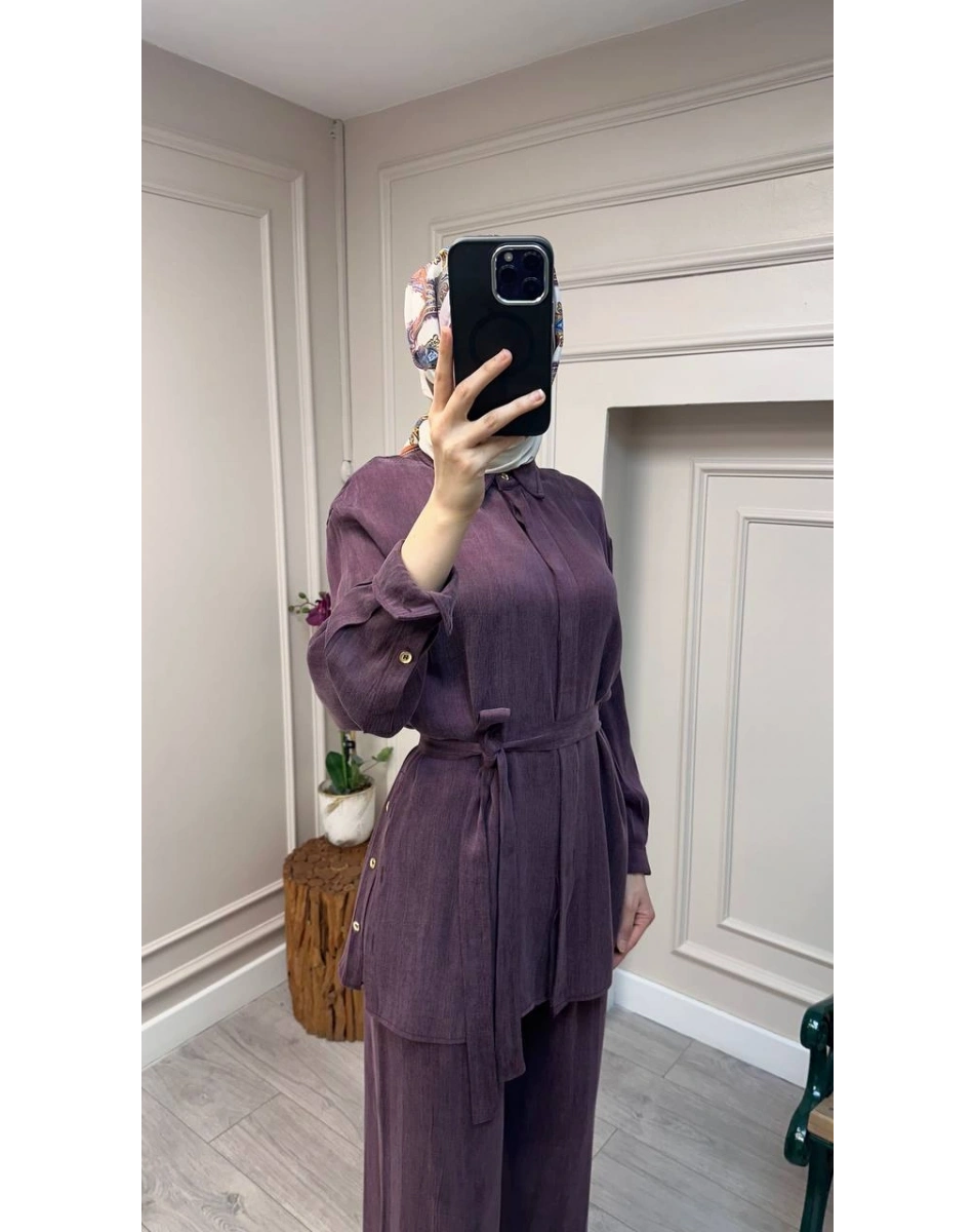 HNS HNS1112 Mürdüm Düğme Detaylı İkili Takım