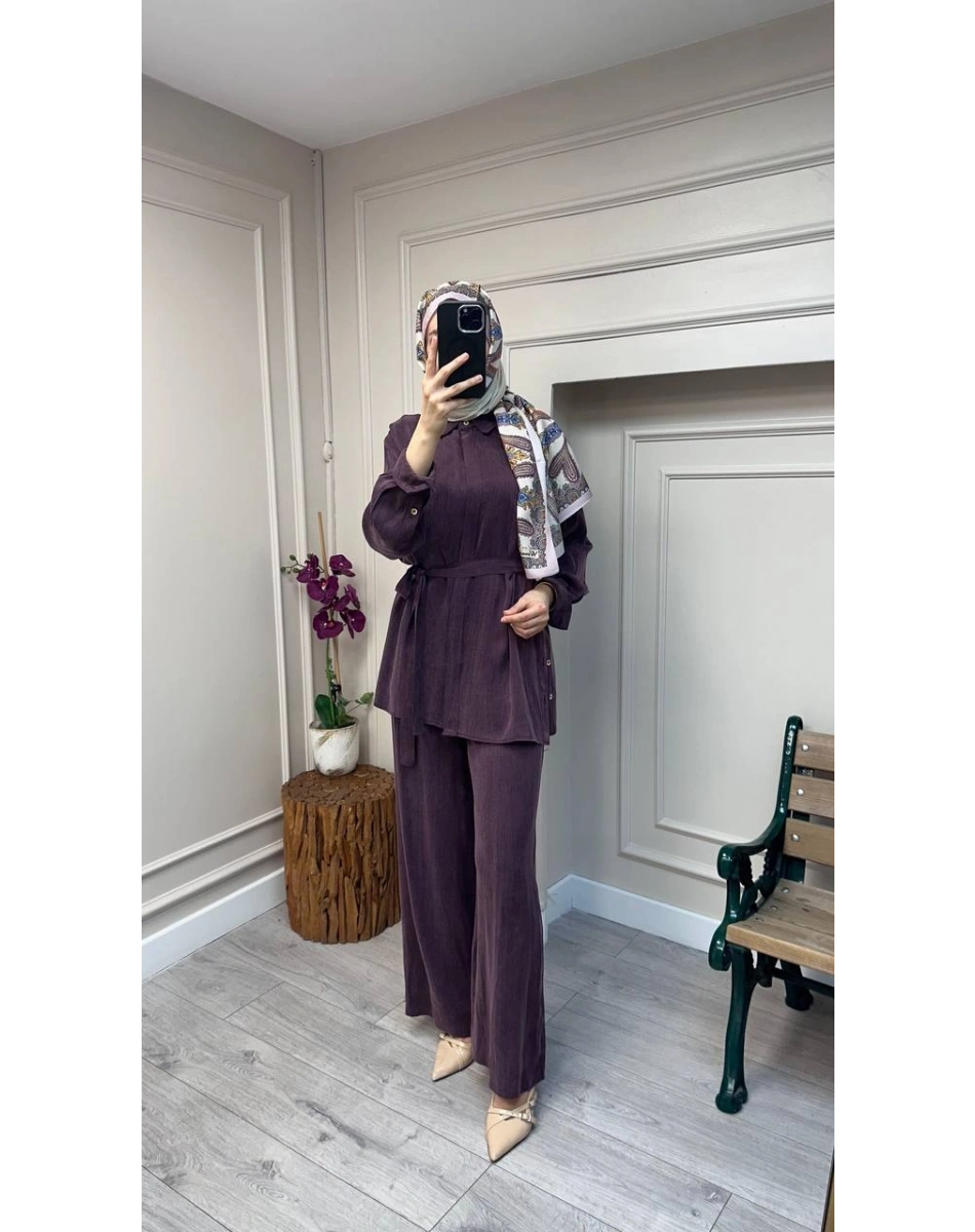 HNS HNS1112 Mürdüm Düğme Detaylı İkili Takım