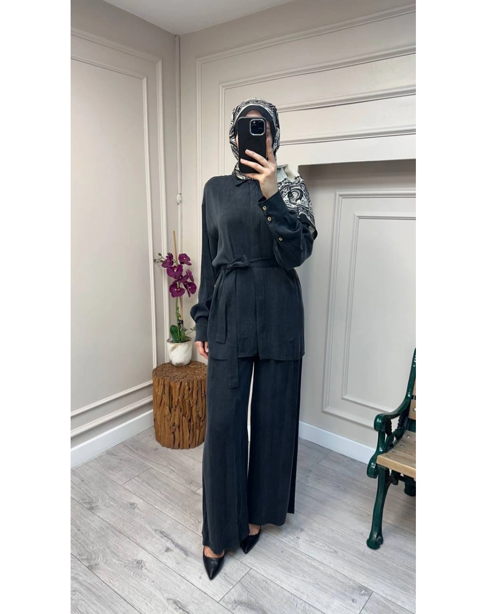 HNS HNS1112 Siyah Düğme Detaylı İkili Takım