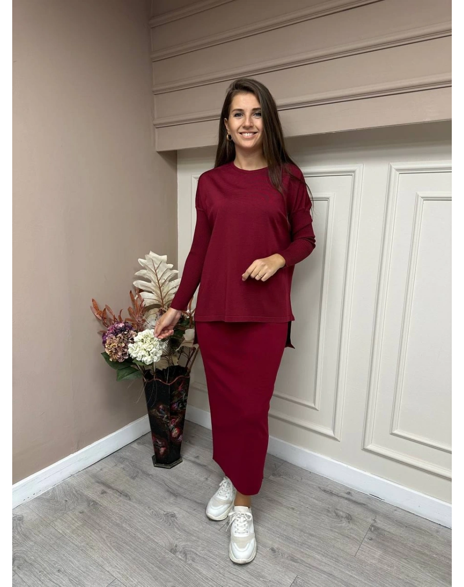 İnvee 5685 Bordo Triko Kalem Etek