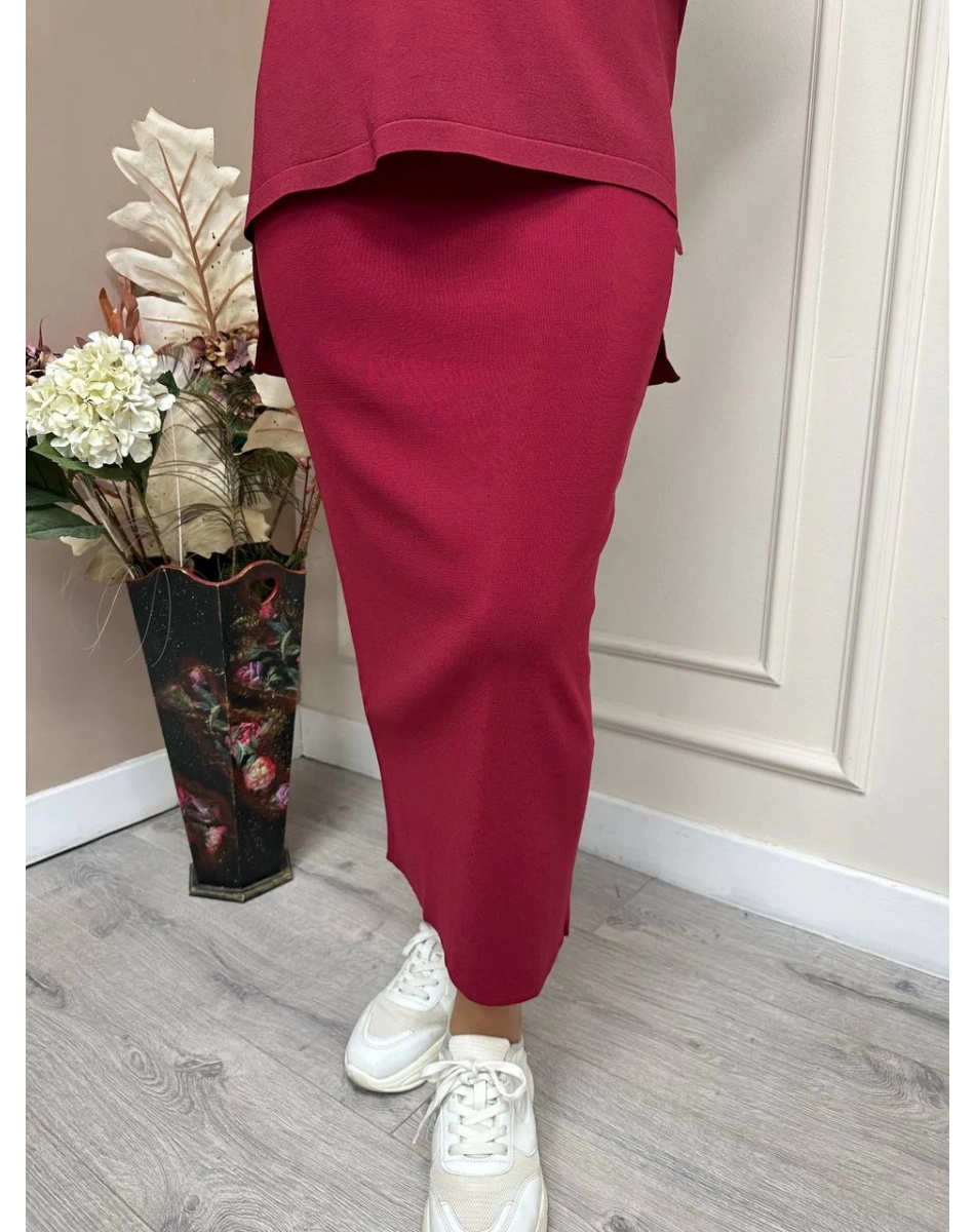 İnvee 5685 Bordo Triko Kalem Etek