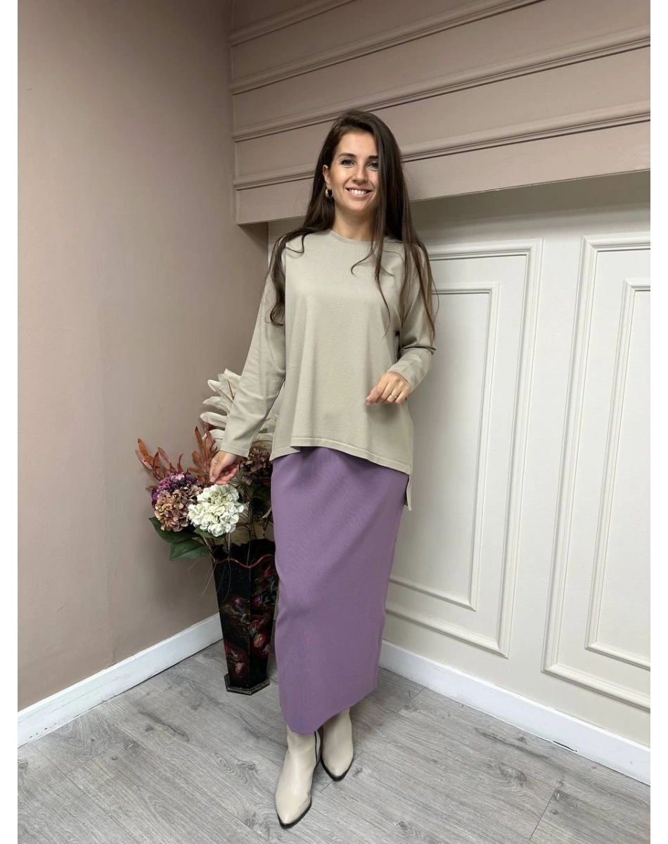 İnvee 5685 Eflatun Triko Kalem Etek