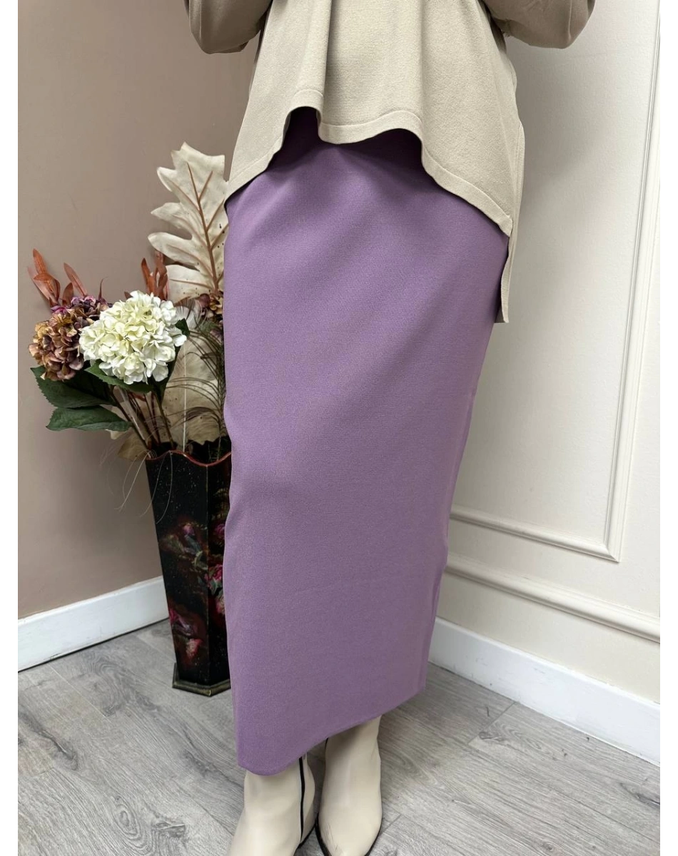 İnvee 5685 Eflatun Triko Kalem Etek