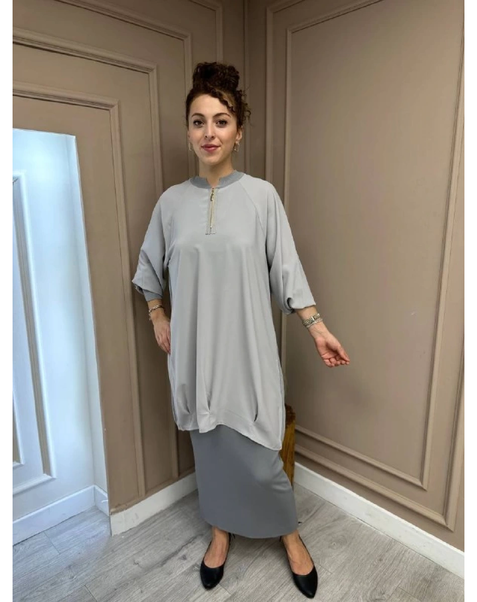 İnvee 5685 Gri Triko Kalem Etek