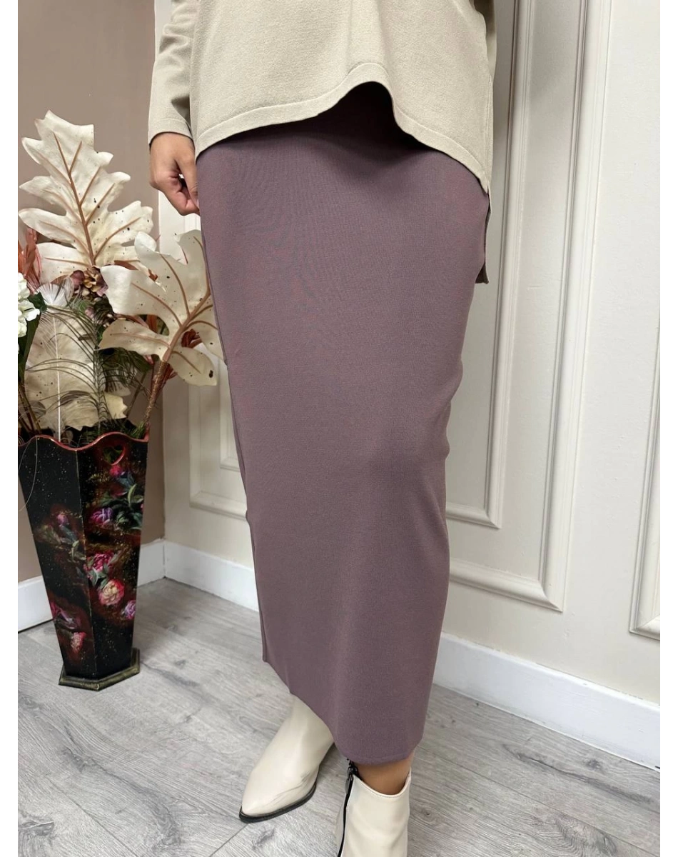 İnvee 5685 Gül Kurusu Triko Kalem Etek