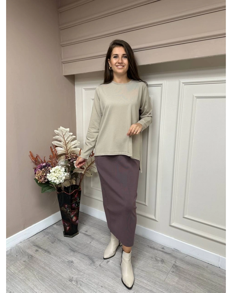 İnvee 5685 Gül Kurusu Triko Kalem Etek