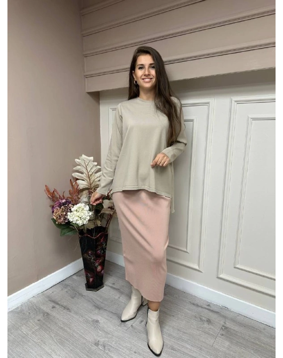 İnvee 5685 Pudra Triko Kalem Etek