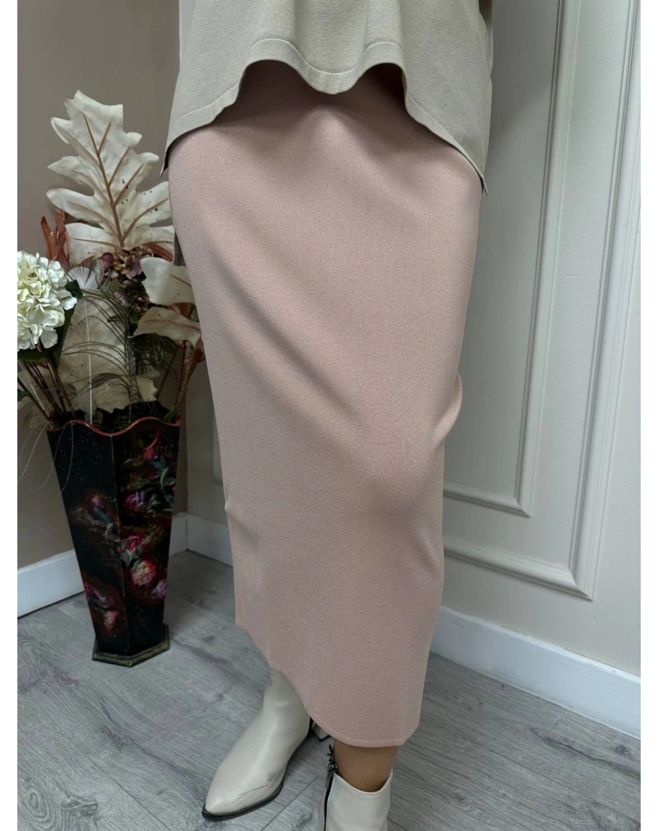 İnvee 5685 Pudra Triko Kalem Etek