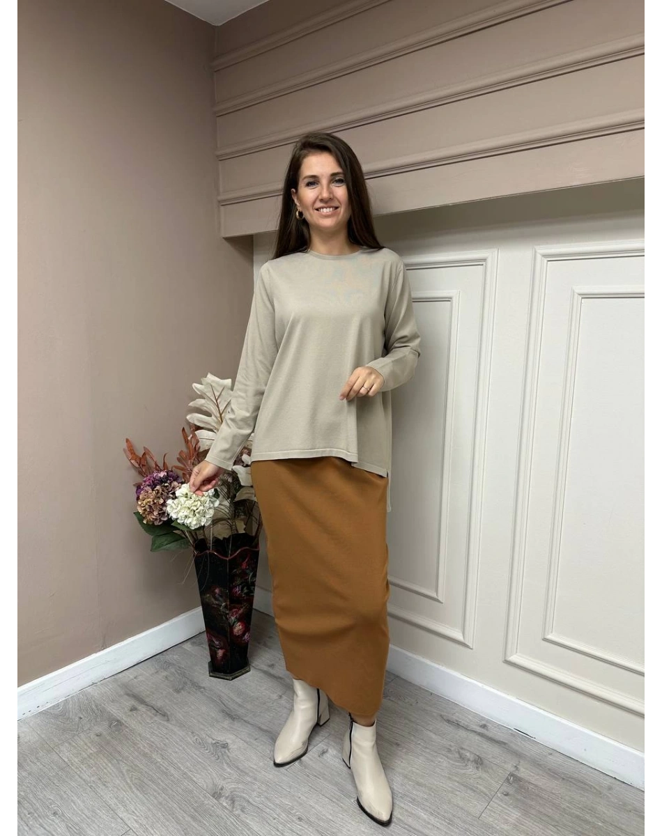 İnvee 5685 Tarçın Triko Kalem Etek