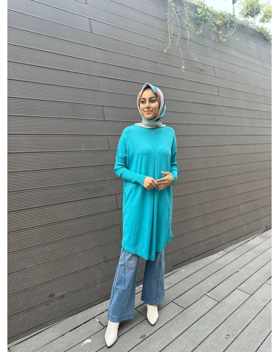 İnvee 6166 Turkuaz Uzun Triko