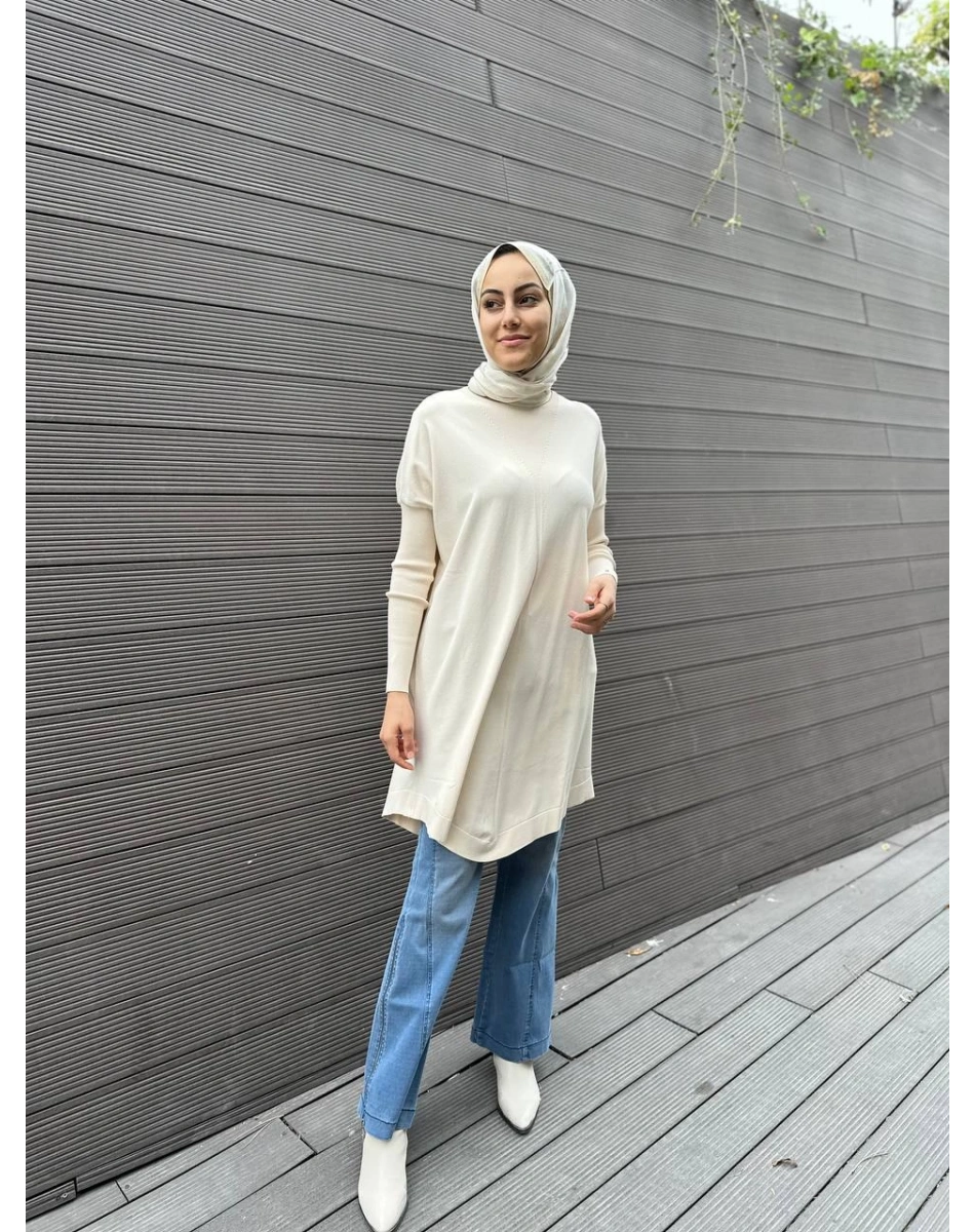 İnvee 6166 Vanilya Uzun Triko