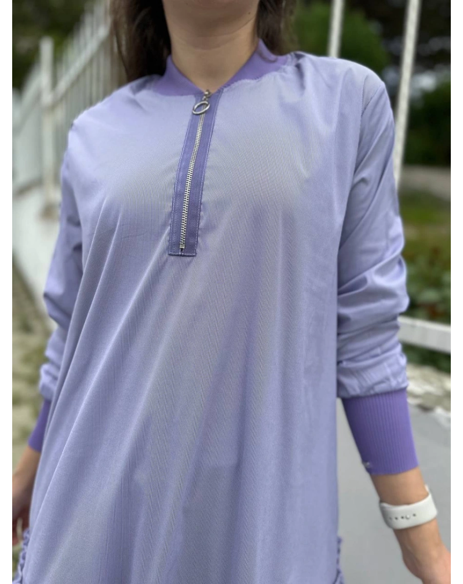 İnvee 6389 Lila Fırfır Detaylı Elbise