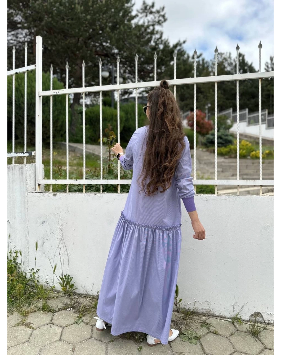 İnvee 6389 Lila Fırfır Detaylı Elbise